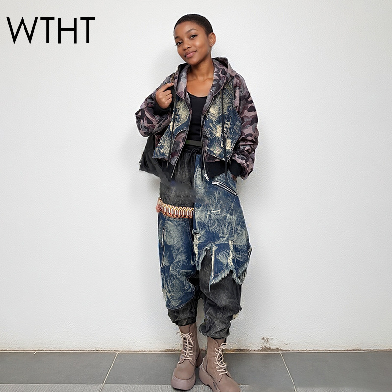 Patchwork Jean Jacket - WTHT Trendy Women's Camouflage Spliced Wash