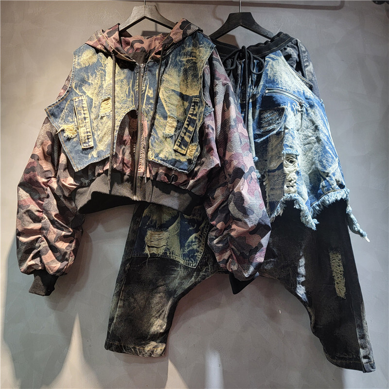 WTHT Trendy Women's Camouflage - огляд і ціна Patchwork Jean Jacket