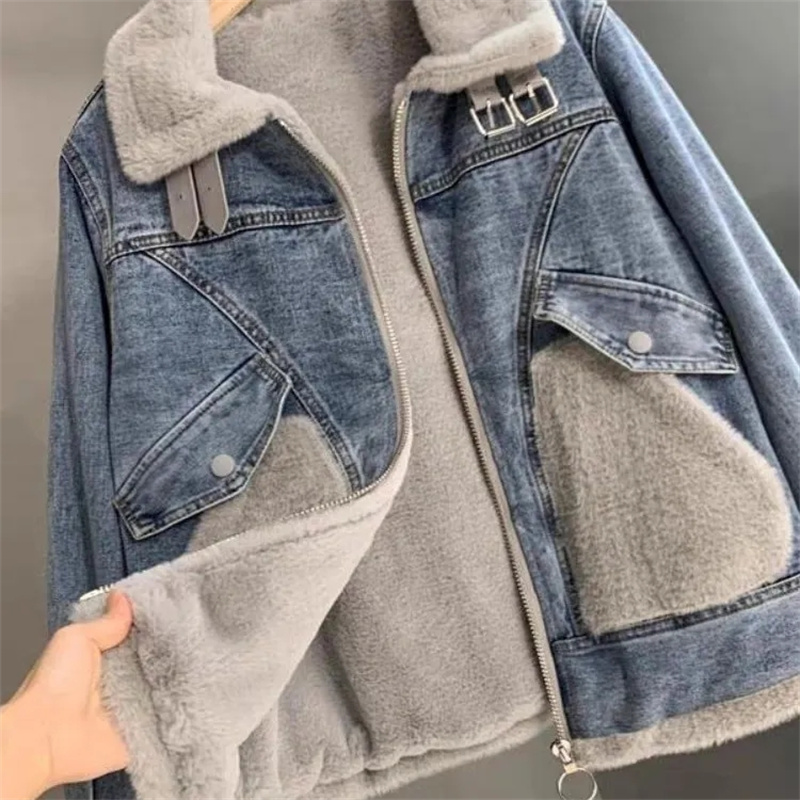 Faux Mink Velvet Stitching Den - огляд і ціна Patchwork Jean Jacket
